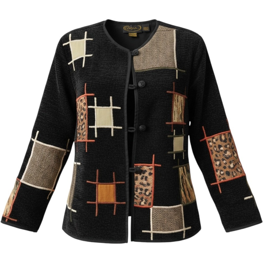 Alex Kim Wearable Art Jacket Medium Patchwork Tapestry Animal‎ Print Embroidered